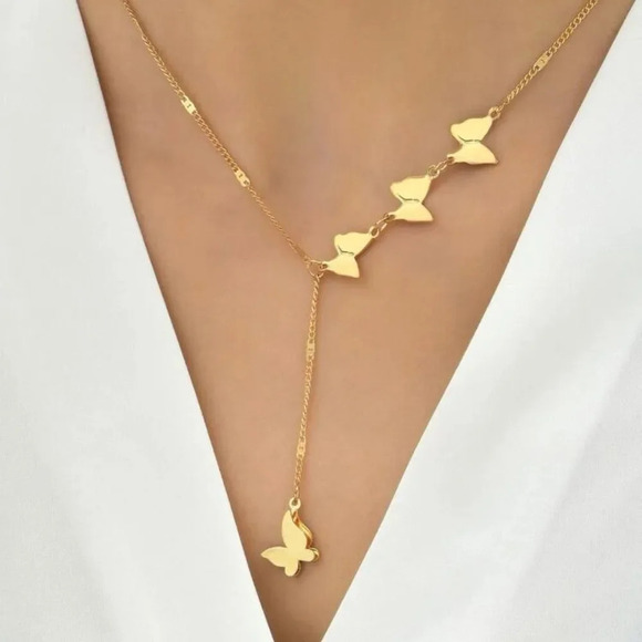 NEW Amazing Adjustable Gold tone Butterfly pull through necklace - Picture 1 of 5
